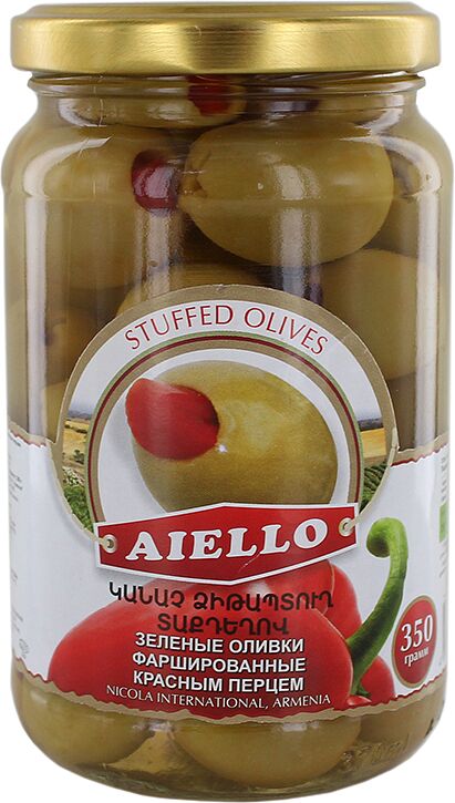 Green oives with red pepper "Aiello" 350g 