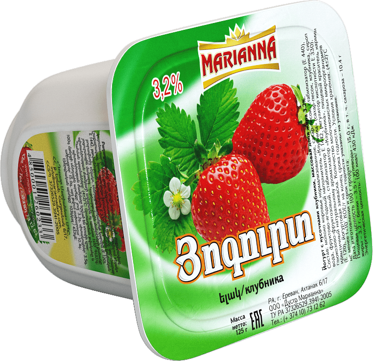 Йогурт с клубникой "Марианна" 125г, жирность: 3.2%