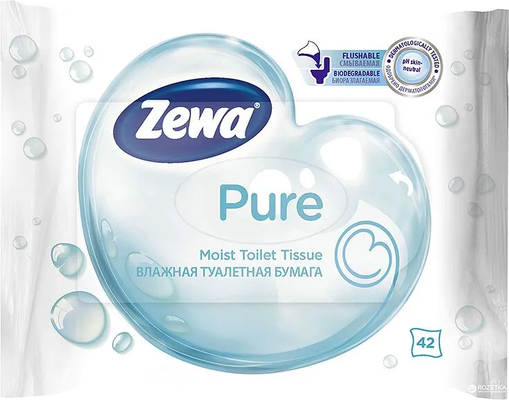 Влажная туалетная бумага "Zewa Pure" 42 шт